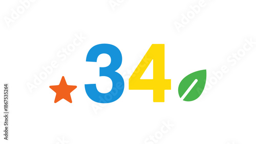 Number 34 with Star and Leaf Icon