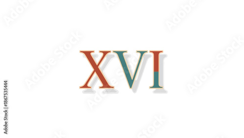 Roman numeral XVI in serif font with shadow effect