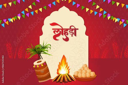 Happy Lohri holiday background for Punjabi festival. Vector illustration