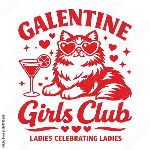 Galentine Girls Club Valentine Illustration with Dog and Cocktail