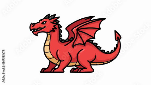 A cartoon red dragon with wings spread, standing on four legs