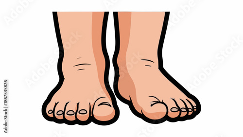 A cartoon image of a pair of bare human feet with visible toes and toe nails