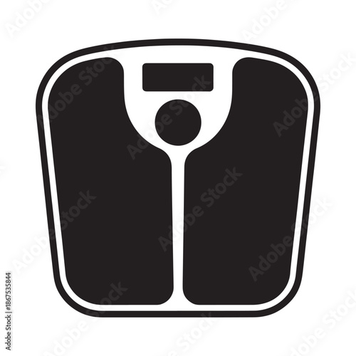 Simple black and white icon of a bathroom scale for weight measurement
