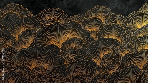 Black and gold floral design with a lot of detail. The flowers are very large and the gold color is very prominent