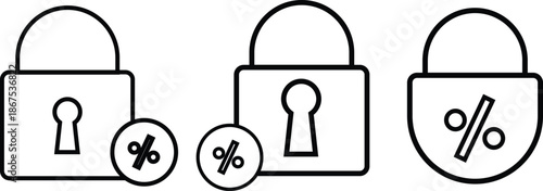 Fixed rate mortgage icon. Locked Interest Rate Symbols. Home loan interest symbols. Stable financing graphic design. Real estate banking signs. 