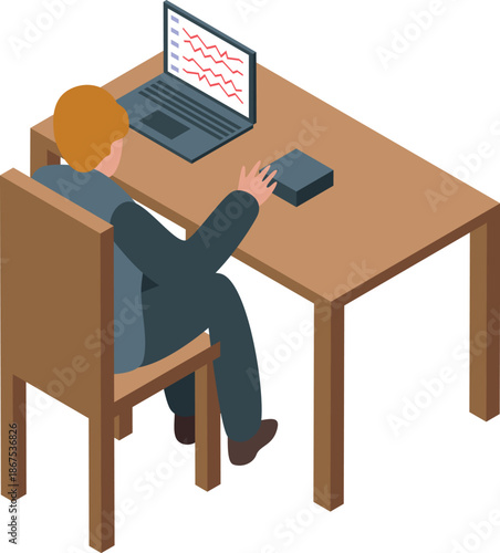 Stockbroker analyzing a declining stock market chart on a laptop, experiencing financial losses