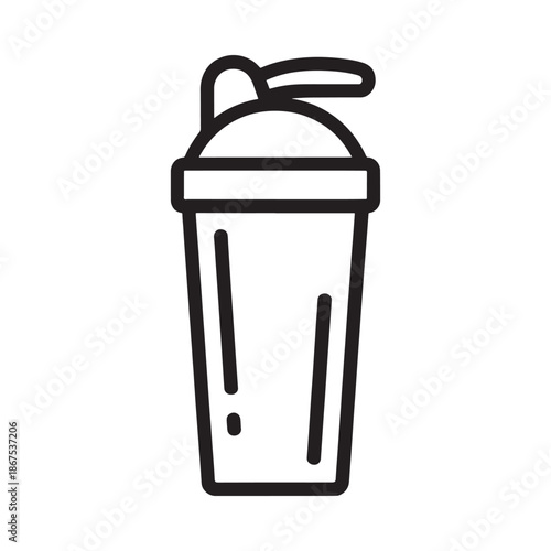 Simple black and white line drawing of a plastic shaker bottle with a lid