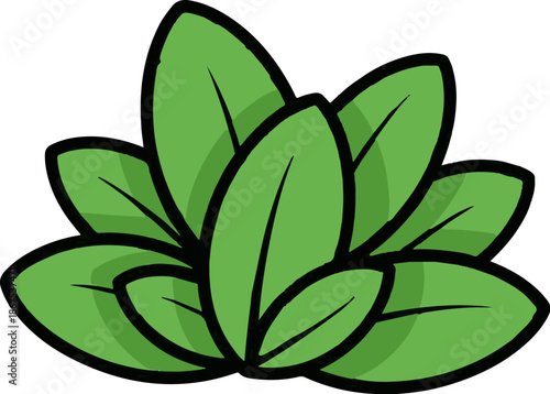 A cartoon illustration of a bunch of green leaves