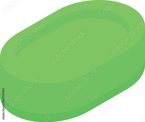 Isometric view of a green soap bar, emphasizing cleanliness and hygiene practices