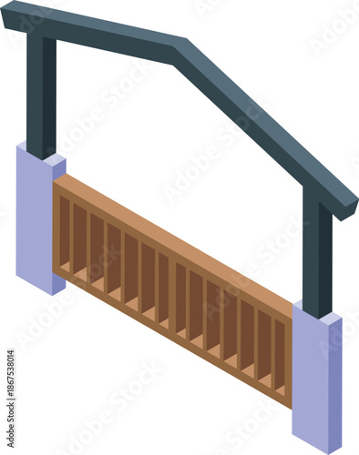 Isometric view of a modern pergola providing cover and protection to a wooden fence