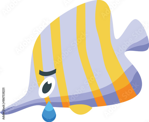 Cartoon butterflyfish shedding a tear, expressing sadness and grief in vibrant colors