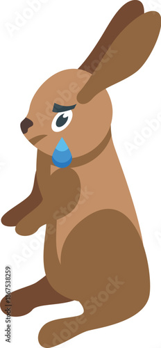 Brown bunny sitting and crying with tear dropping from eye, expressing sadness and sorrow