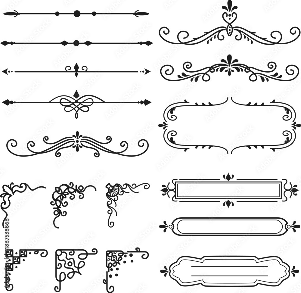 Obraz premium Elegant black ornamental dividers flourishes and frames collection for design projects