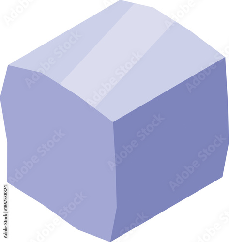 Mineral stone with light purple color and isometric projection reflecting light