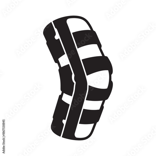 A simple black and white illustration of a knee brace for support