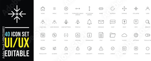 UI UX Utility Line Set Navigation, User, Settings, File, Security