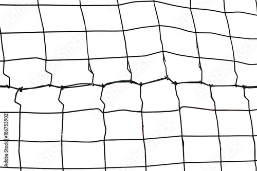 The texture of the metal mesh on a white background. Torn steel, metal mesh with holes