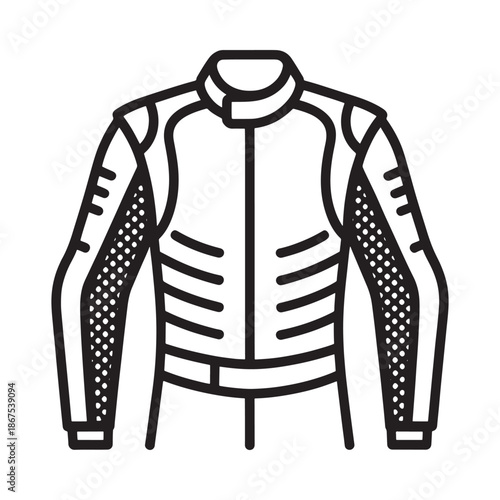 A simple line drawing of a motorcycle protective jacket front view