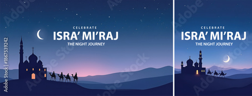 Gradient background islamic isra miraj for poster, flyer, social media template design