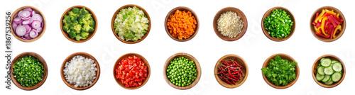 Top view of mix chopped vegetables isolated.