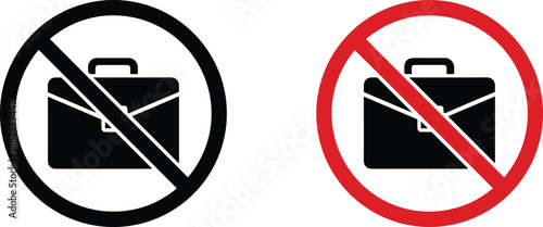 No briefcase prohibition sign set featuring luggage silhouettes with red and black warning circles for high security restriction.