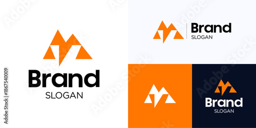 Creative letter M with mountain, Logo icon design vector illustration, Modern symbol initial alphabet sign integrated with geometric highlands for brand identity and business company