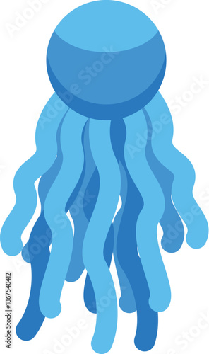 Jellyfish with long tentacles swimming in the sea depths, marine life isometric icon