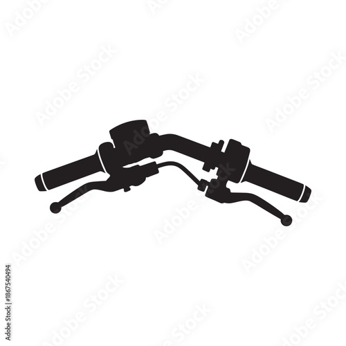 A minimalist graphic depiction of motorcycle handlebar controls in black silhouette