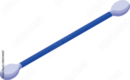 Isometric view of a cotton swab with blue plastic stick, cleaning ears tool for personal hygiene