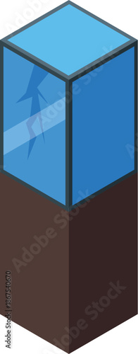 Cracked glass showcase displaying a blue background, symbolizing damage, vandalism, or an accident in a museum setting