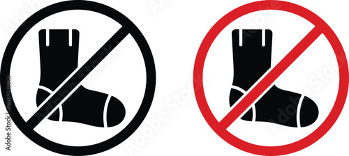 No socks prohibition sign set featuring black sock silhouettes with red and black strike through circles for safety.
