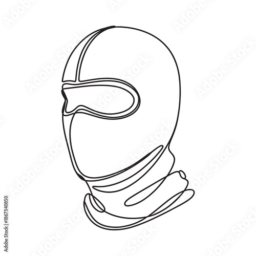 A minimalist line drawing depicts a ski mask or balaclava headwear