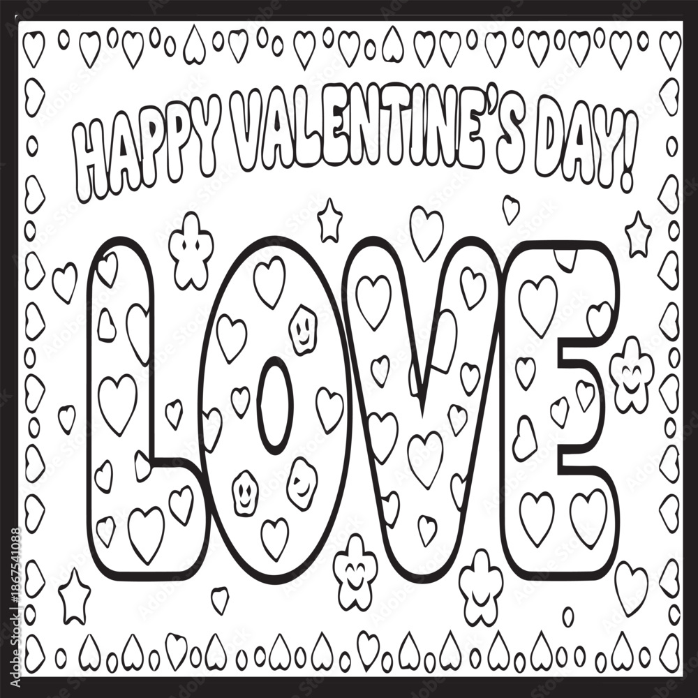 Fototapeta premium Valentine 90's Love Coloring Pages
