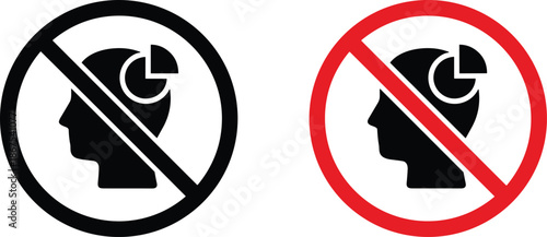 No thinking prohibition sign set featuring human head silhouettes with red