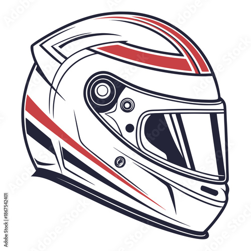 Modern racing helmet with red and black stripes