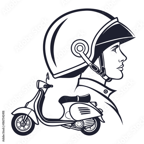 Woman in helmet riding scooter