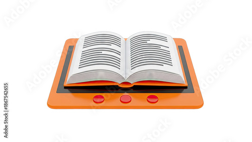 Open book on an orange tablet with buttons