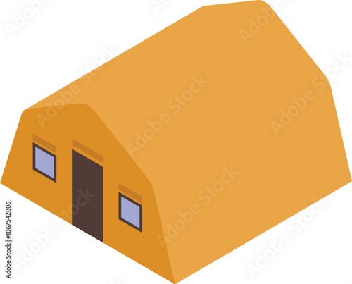 Isometric view of a large, sturdy military tent serving as a shelter and operational base for soldiers in the field