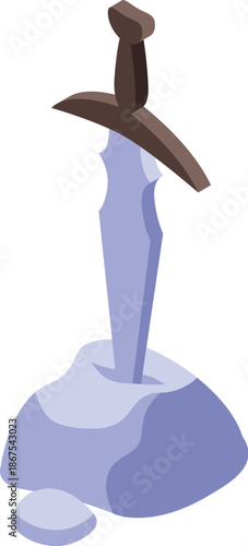 Isometric icon of a medieval sword piercing a stone, symbolizing power, conquest, and the establishment of dominion