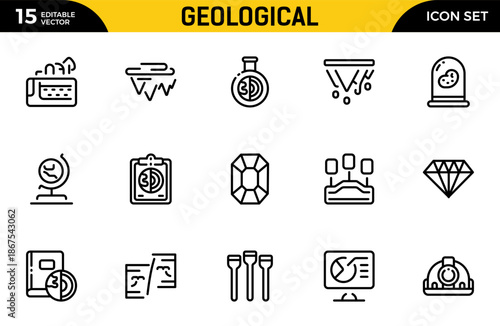 Geological outline icon set. Mining related icon set. Included ground, geology, mining, earth and more.Thin outline icons pack. Vector illustration