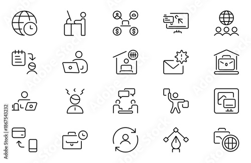 Freelance line icons set. Includes Freelancer, Work From Home, Productivity, Graphic Designer, Work-Life Balance, and More. Thin outline icons pack. Vector illustration