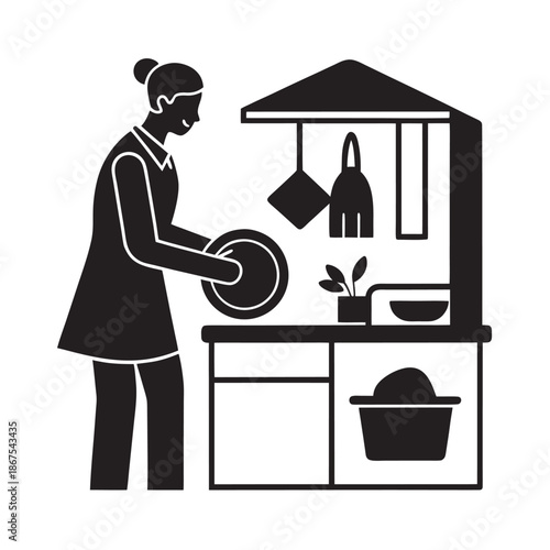 Cozy Home Dishwashing And Cleaning Routine Silhouette