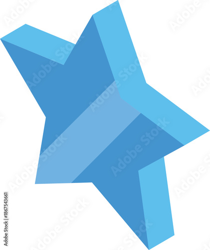 Simple light blue three dimensional five pointed star floating on a plain white background, perfect for minimalist designs