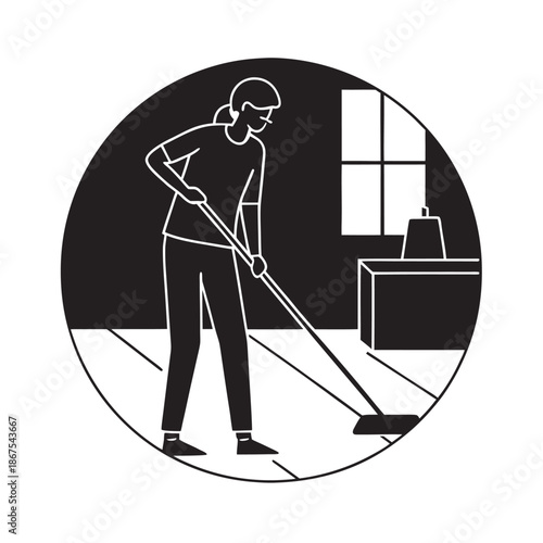 Cozy Sweeping Home Floor Daily Routine Silhouette