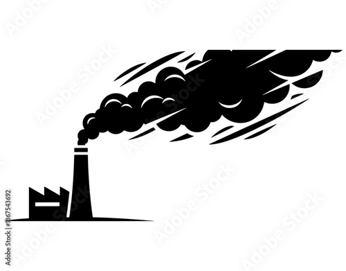 Industrial Air Pollution Icon. Minimalist Vector Illustration of Factory Chimney Emitting Thick Black Smoke for Environmental Crisis, Global Warming, and Carbon Emissions Concept.
