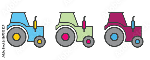 Tractor truck icon vector, colorful tractor truck icon vector set in trendy flat style illustration isolated on white background.