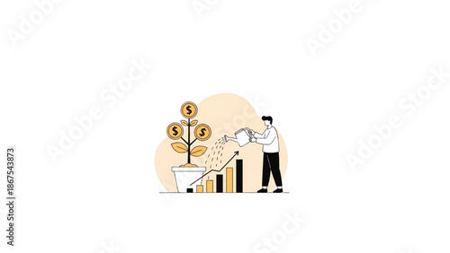 businessman watering money plant for financial growth and investment success