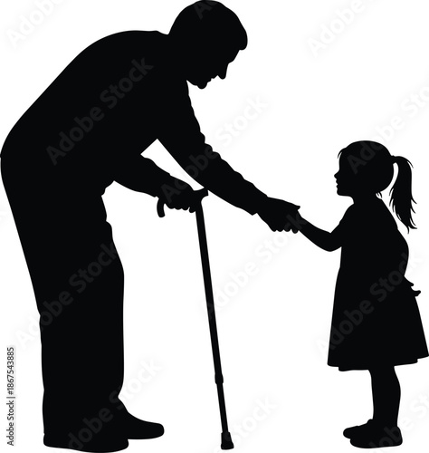 Elderly man helping little girl silhouette symbolizing kindness respect charity humanity generational care compassion support and moral values