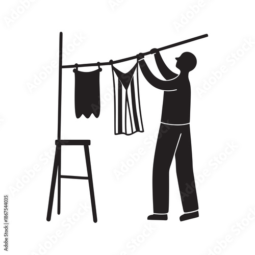 Hanging Laundry Cozy Home Daily Routine Silhouette
