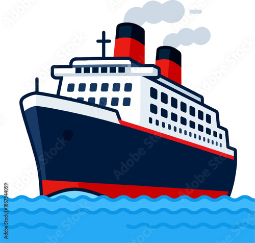 Modern Cruise Ship Flat Vector Illustration for Travel and Sea Voyage Design